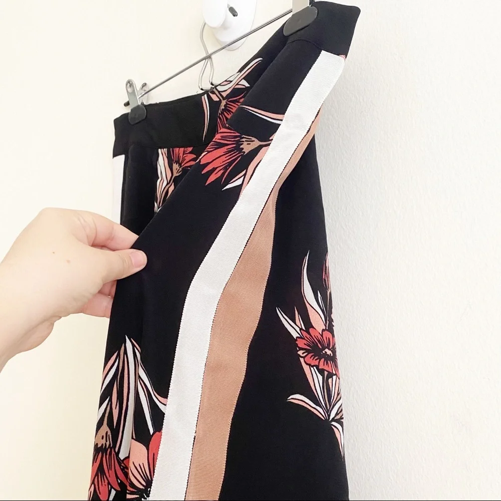 Eva Longoria Floral Ribbon Stripe Wide Leg Crepe Trouser Pant Black Pink 6 - Picture 5 of 12